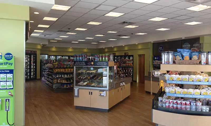 Convenience store interior after completed construction.